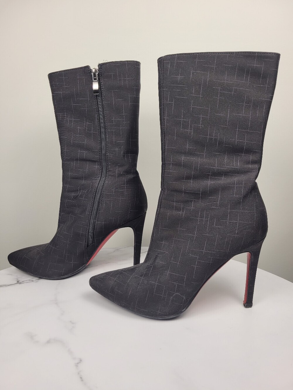Y2K Black Winter Heel Boot Red Bottom Size: 7.5 US